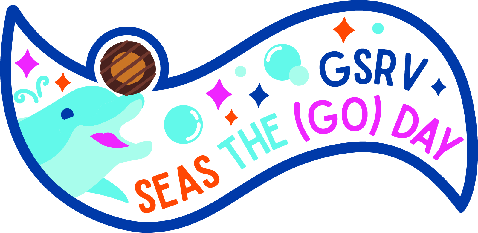 White patch with dolphin and dark blue border with text GSRV Seas the (Go) Day